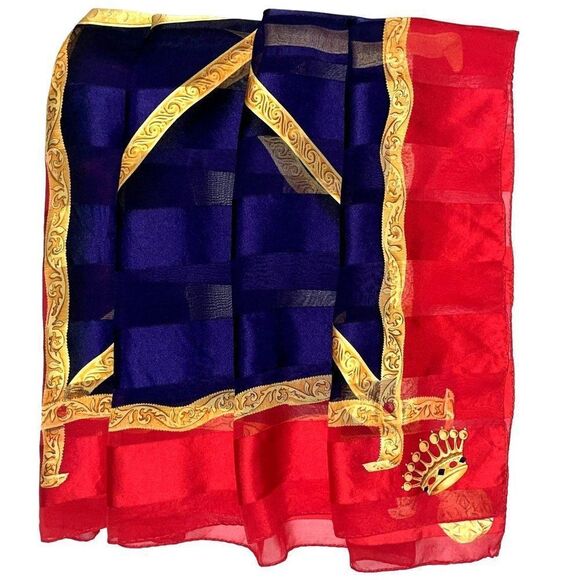 Vintage Scarf Ellen Tracy 80s Red Gold Chains 34 x 35 - Picture 2 of 8